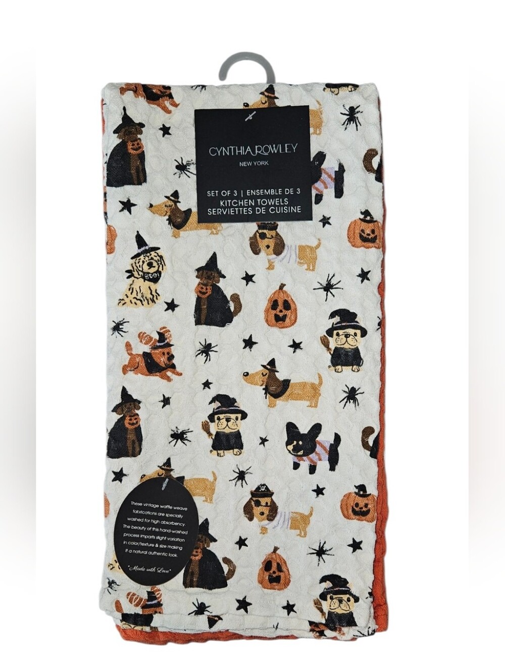Cynthia Rowley Halloween Dog Print Kitchen Towels White, Orange, Black Dachshund